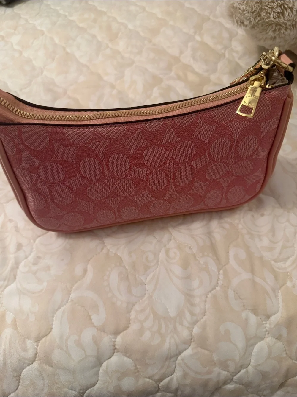 Coach Pink Signature Canvas Shoulder Bag with Gold Hardware